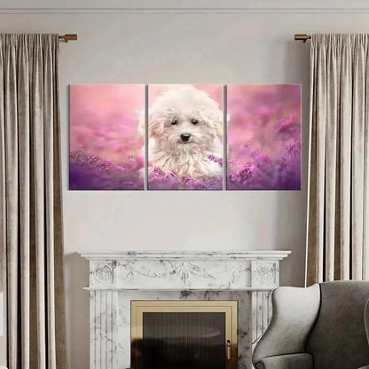 3pcs Cute Puppy Bichon Frise Pet Modern Wall Art Set Canvas Framed 50x70cm - High Quality Print 100% Australian Made Wall Canvas Ready to Hang - Bella Home Decor