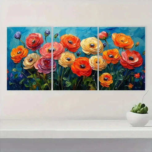 3pcs Ranunculus Floral Oil Painting WQ Wall Art Set Canvas Unframed - High Quality Print 100% Australian Made Wall Canvas - Bella Home Decor