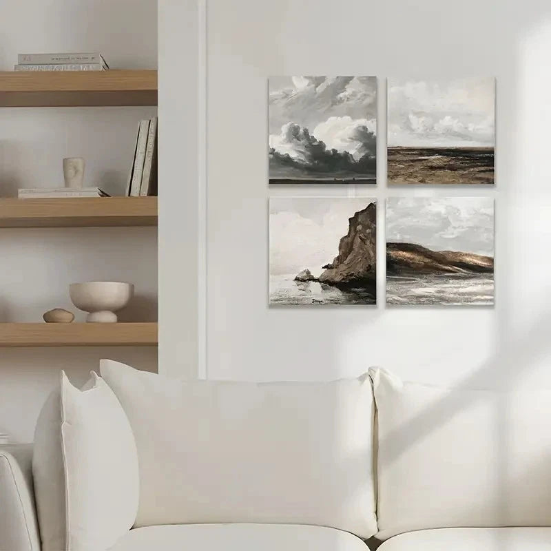 4pcs Square Prints, Coastal Prints Wall Art Canvas Framed