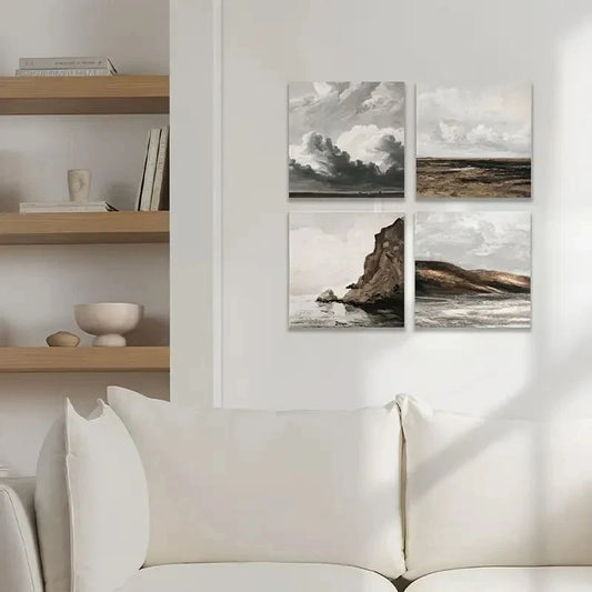 4pcs Square Prints, Coastal Prints Wall Art Canvas Framed