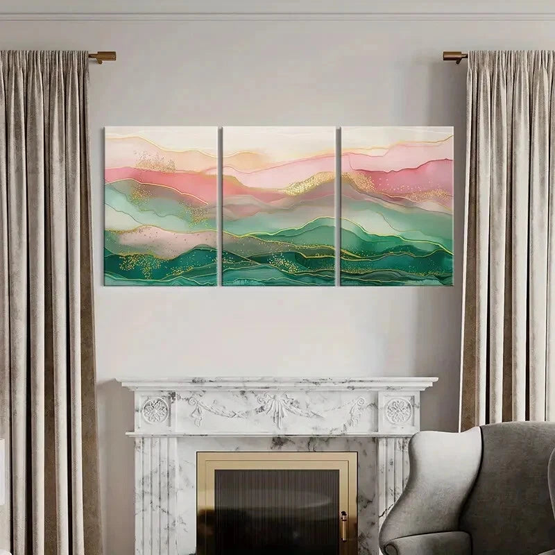 3pcs Abstract Landscape Art Elegant Wall Art Metal Print Ready to Hang Art - Bella Home Decor