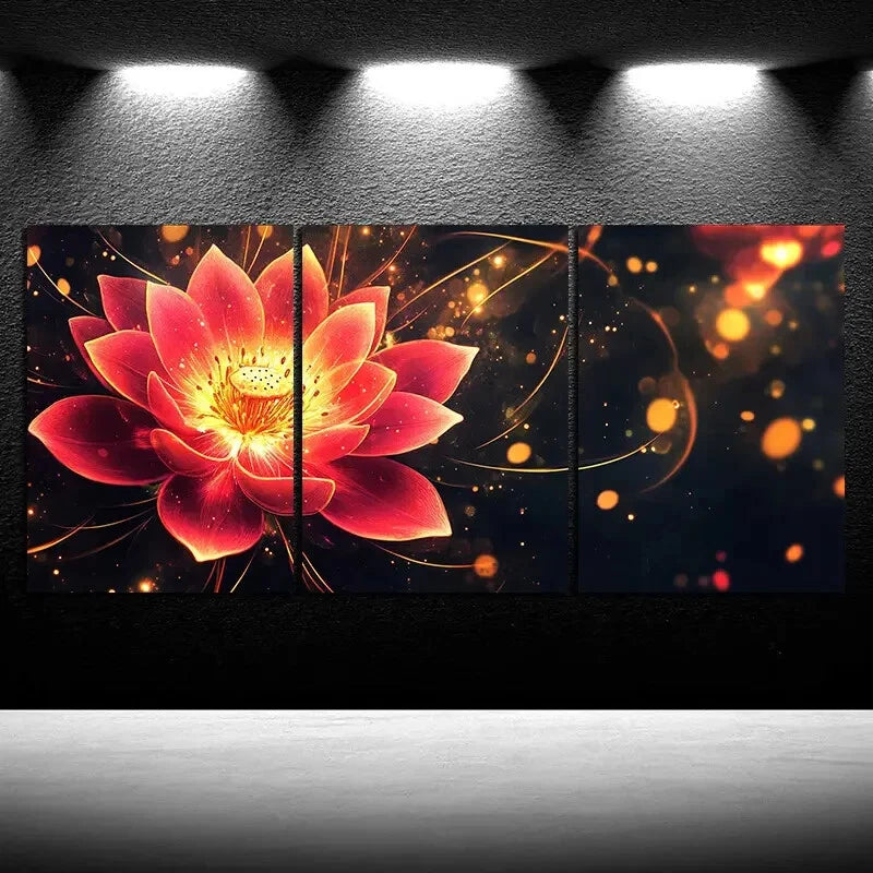 3pcs Abstract Floral Design Vivid Lotus Flower Metal Print Ready to Hang Art - Bella Home Decor