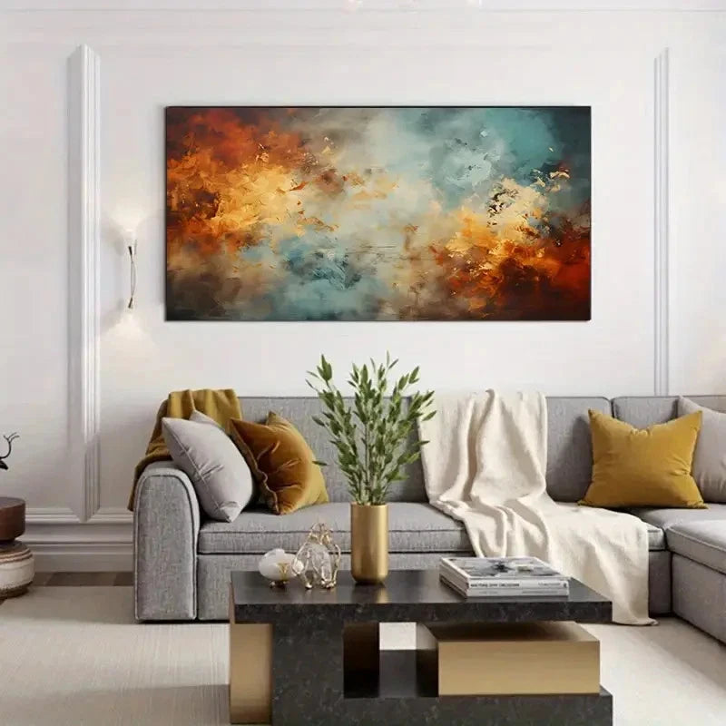 Warm Orange Blue & Beige Wall Art Canvas Office Home Room Framed 120x60cm
