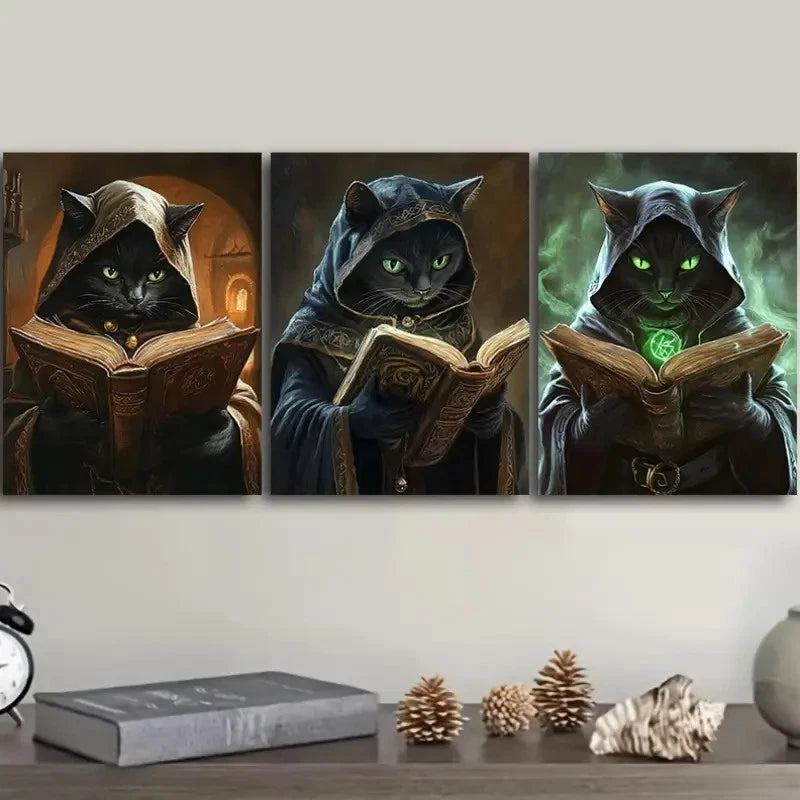 3pcs Mystical Kitten Wizard Metal Print Ready to Hang Art