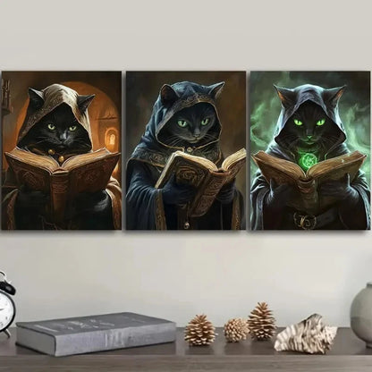 3pcs Mystical Kitten Wizard Metal Print Ready to Hang Art