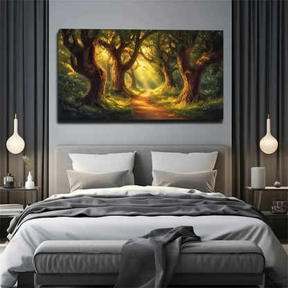 Lush Forest Pathway Scene Wall Art Canvas Office Home Room Framed 120x60cm