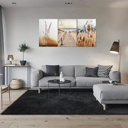3pcs Beach Sunset Wooden Boardwalk Metal Print Ready to Hang Art - Bella Home Decor