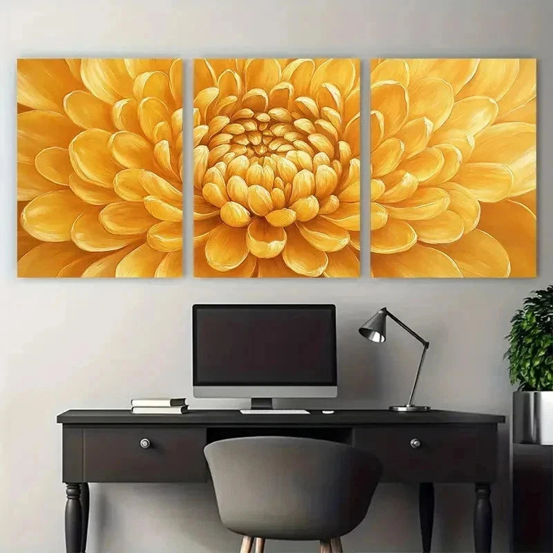 3pcs Golden Yellow Chrysanthemum Perfect Wall Art Set Canvas Framed 50x70cm - High Quality Print 100% Australian Made Wall Canvas Ready to Hang - Bella Home Decor