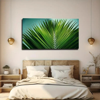 Vibrant Green Palm Leaf Wall Art Canvas Office Home Room Framed 120x60cm