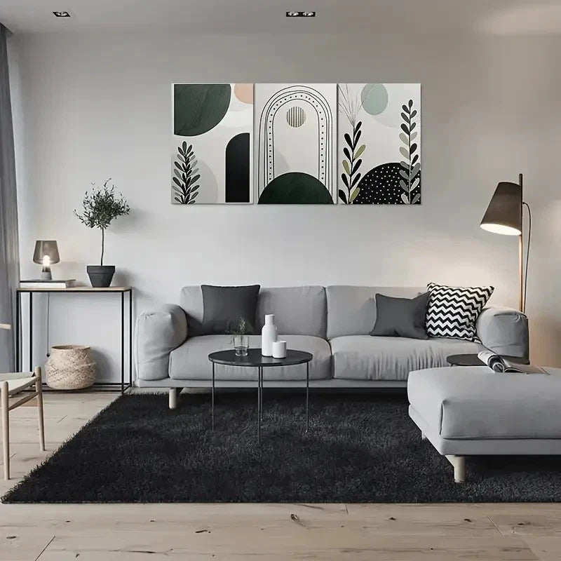 3pcs Geometric Shapes and Plant Motifs Metal Print Ready to Hang Art - Bella Home Decor