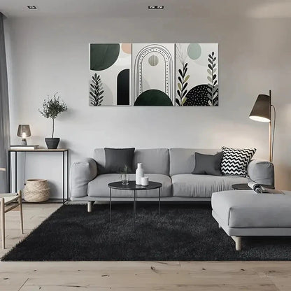3pcs Geometric Shapes and Plant Motifs Metal Print Ready to Hang Art - Bella Home Decor