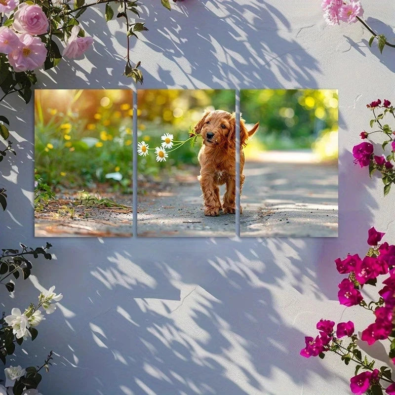 3pcs Adorable Cocker Spaniel Puppy in Nature Metal Print Ready to Hang Art