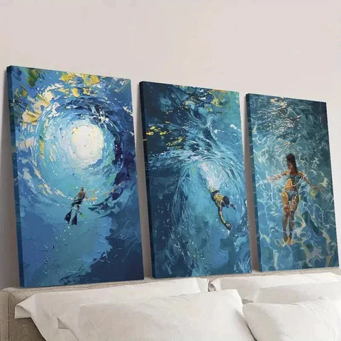 3pcs Swimming in Sea Nature Landscape Art Set Canvas Unframed - High Quality Print 100% Australian Made Wall Canvas