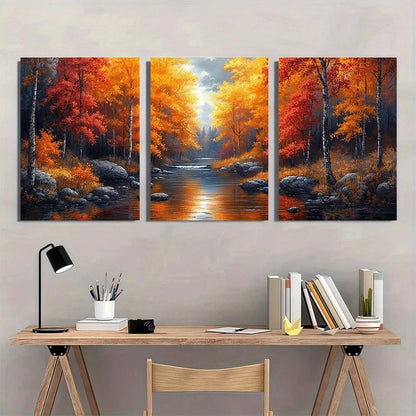 3pcs Vibrant Forest Stream Colorful Floral Wall Art Set Canvas Framed 60x90cm - High Quality Print 100% Australian Made Wall Canvas Ready to Hang - Bella Home Decor