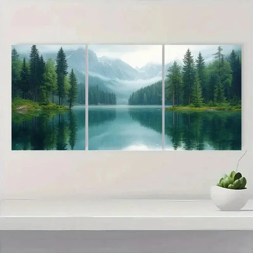 3pcs Emerald Green Pastel Pine Tree Forest HJ  Wall Art Set Canvas Unframed - High Quality Print 100% Australian Made Wall Canvas - Bella Home Decor