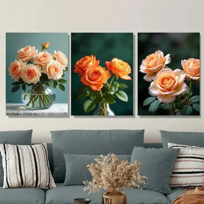 3pcs Beautiful Rose Bouquet Orange Wall Art Canvas Unframed - High Quality Print 100% Australian Made Wall Canvas - Bella Home Decor