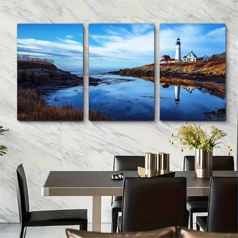 3pcs Lighthouse & Shoreline Nature Décor Perfect Wall Art Set Canvas Framed 50x70cm - High Quality Print 100% Australian Made Wall Canvas Ready to Hang