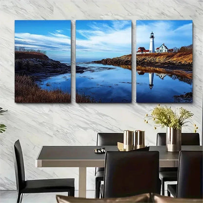 3pcs Lighthouse & Shoreline Nature Décor Perfect Wall Art Set Canvas Framed 50x70cm - High Quality Print 100% Australian Made Wall Canvas Ready to Hang