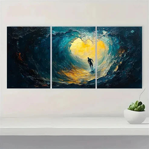 3pcs Blue & Golden Underwater Seascape ET Wall Art Set Canvas Unframed - High Quality Print 100% Australian Made Wall Canvas