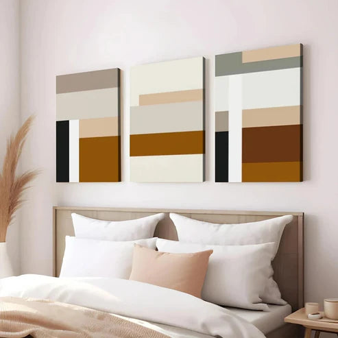 3pcs Modern Geometric Abstract Art Beige Gold Art Set Canvas Unframed - High Quality Print 100% Australian Made Wall Canvas