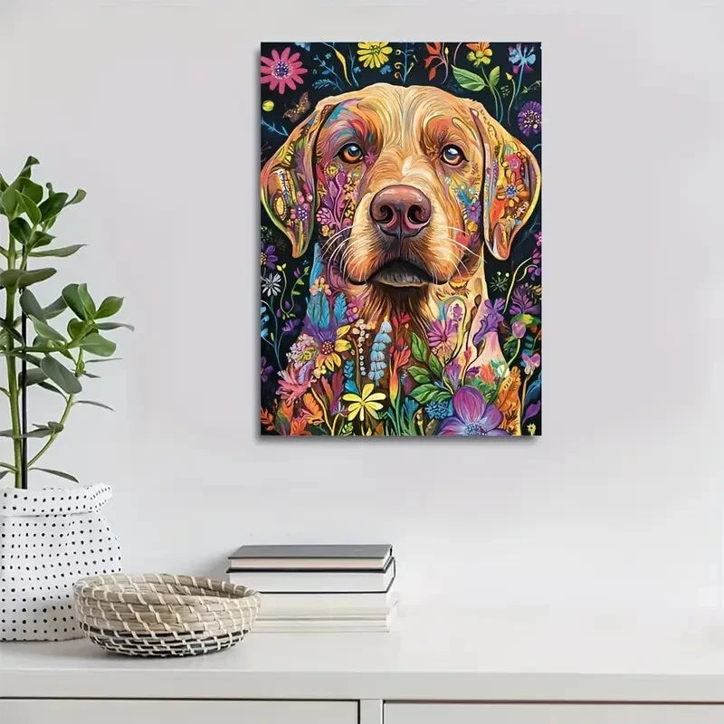 Vibrant Labrador Retriever Colorful Floral Desig 40x60cm Metal Print Ready to Hang