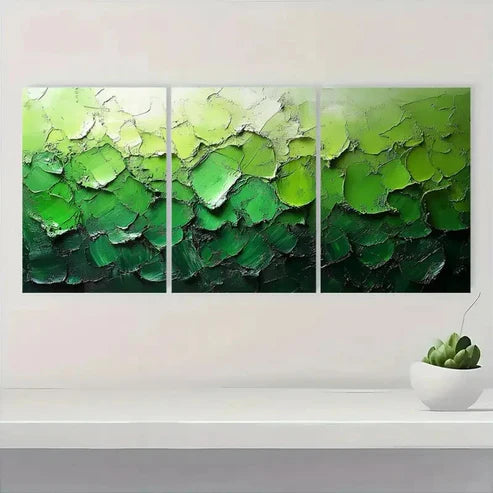 3pcs Abstract Green & White Textured Canvas  Wall Art Set Canvas Unframed - High Quality Print 100% Australian Made Wall Canvas - Bella Home Decor