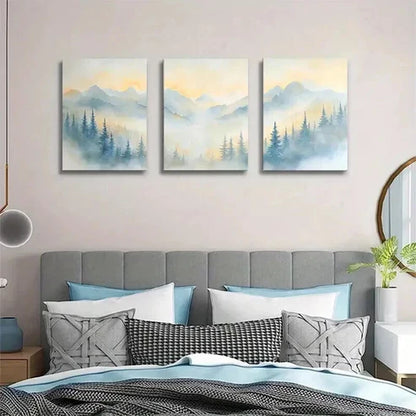 3pcs Misty Mountain Forest Sunrise Perfect Wall Art Canvas Unframed – High Quality Print 100% Australian Made Wall Canvas