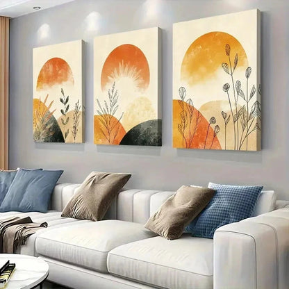 3pcs Sunset & Earthy Plant Pattern Wall Art Set Canvas Framed 60x90cm - High Quality Print 100% Australian Made Wall Canvas Ready to Hang