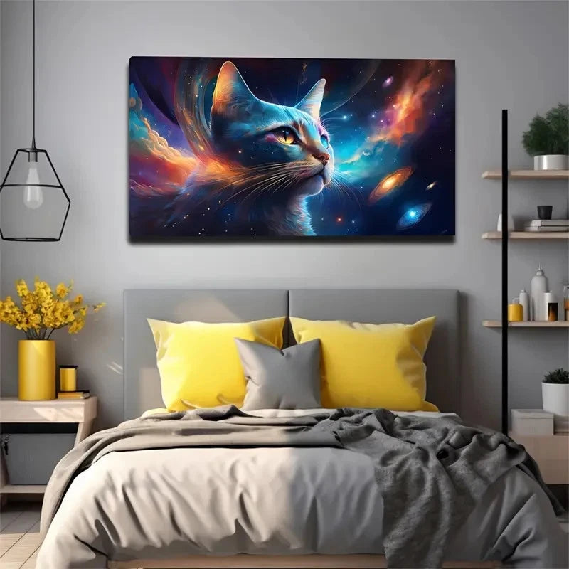 Vivid Universe Cat Colorful Wall Art Canvas Office Home Room Framed 120x60cm