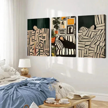 3pcs Abstract Figure Black and White Wall Art Set Canvas Unframed - High Quality Print 100% Australian Made Wall Canvas - Bella Home Decor