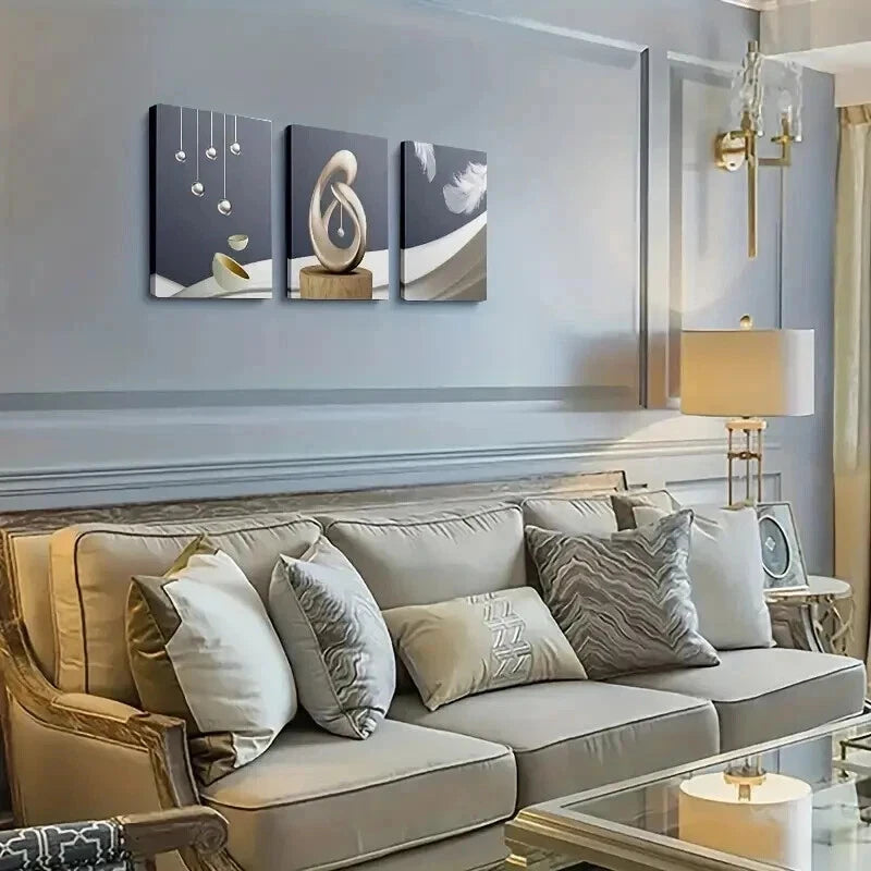 3pcs Modern Spheres & Feather Abstract Perfect Wall Art Set Canvas Framed 50x70cm - High Quality Print 100% Australian Made Wall Canvas Ready to Hang - Bella Home Decor