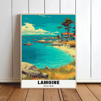 Lamoine Maine Coastal Red Roof House Maine Travel Poster Print Wall Art