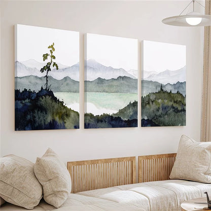 3pcs Abstract Forest Mountain Lake Wall Art Set Canvas Framed 50x70cm - High Quality Print 100% Australian Made Wall Canvas Ready to Hang