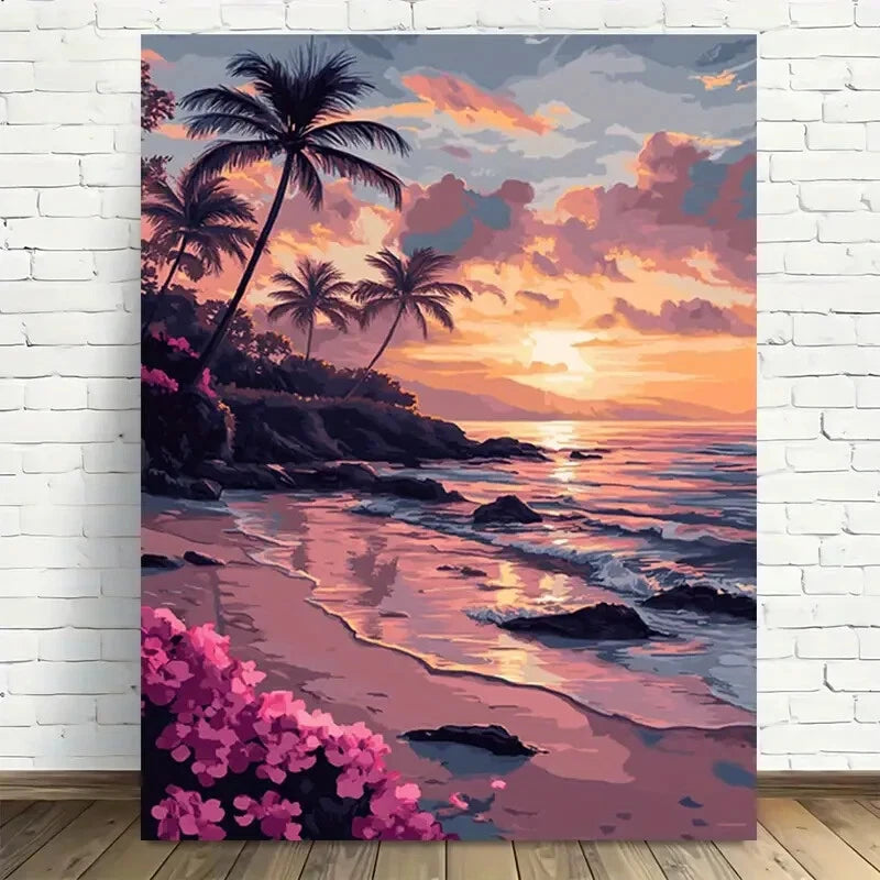 Beautiful Tropical Sunset Beach Modern Painting 40x60cm Metal Print Ready to Hang - Bella Home Decor