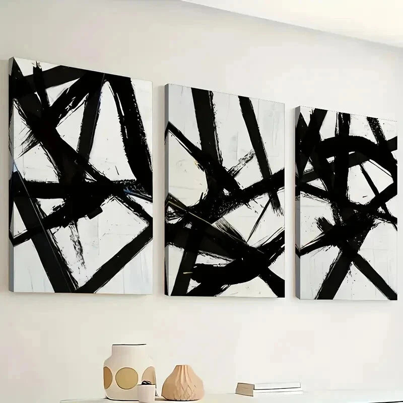 3pcs Black Intersecting Lines Modern Perfect Wall Art Set Canvas Framed 50x70cm - High Quality Print 100% Australian Made Wall Canvas Ready to Hang. - Bella Home Decor