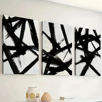 3pcs Black Intersecting Lines Modern Perfect Wall Art Set Canvas Framed 50x70cm - High Quality Print 100% Australian Made Wall Canvas Ready to Hang. - Bella Home Decor