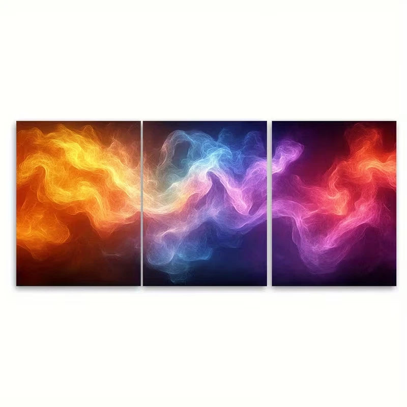 3pcs Futuristic Fractal Rainbow Vibrant Abstract Metal Print Ready to Hang Art - Bella Home Decor