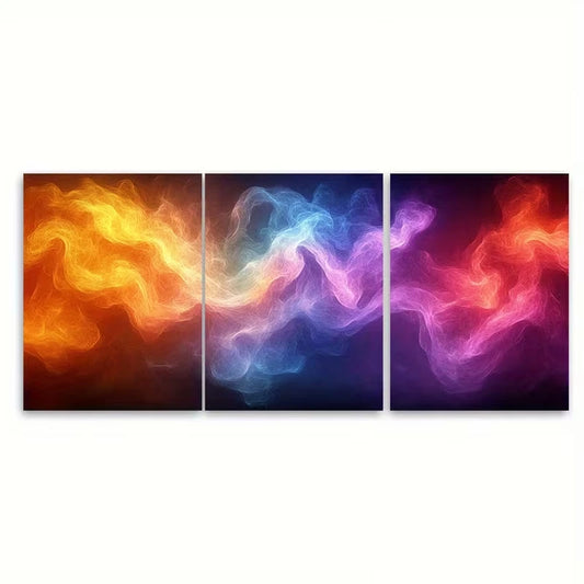 3pcs Futuristic Fractal Rainbow Vibrant Abstract Metal Print Ready to Hang Art