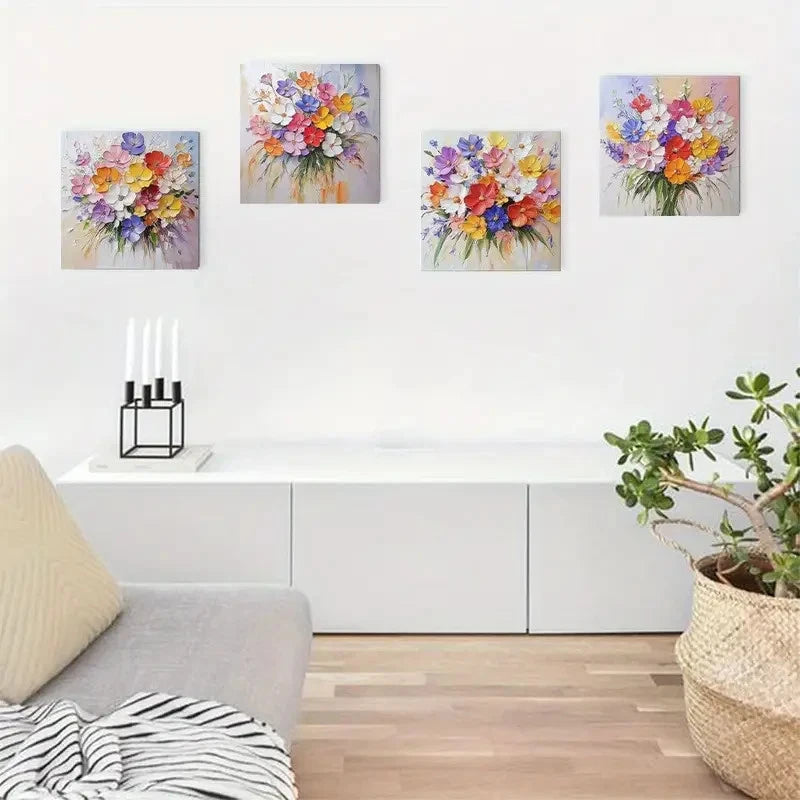 4pcs Colorful Wildflower Elegant Modern Deco Wall Art Canvas Framed