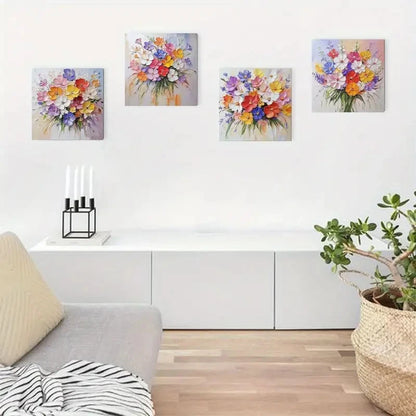 4pcs Colorful Wildflower Elegant Modern Deco Wall Art Canvas Framed