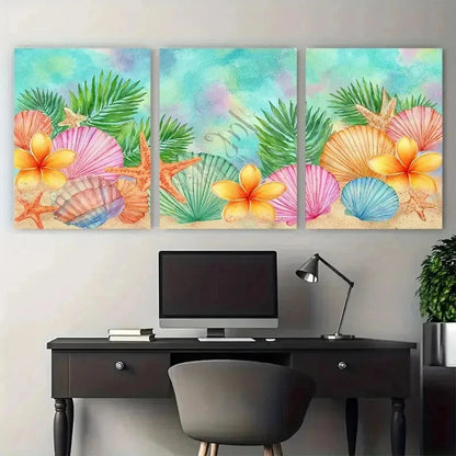 3pcs Seashell And Starfish Nature Perfect Wall Art Set Canvas Framed 50x70cm - High Quality Print 100% Australian Made Wall Canvas Ready to Hang