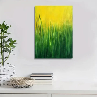 Bold Yellow & Green Abstract Design Painting 40x60cm Metal Print Ready to Hang - Bella Home Decor