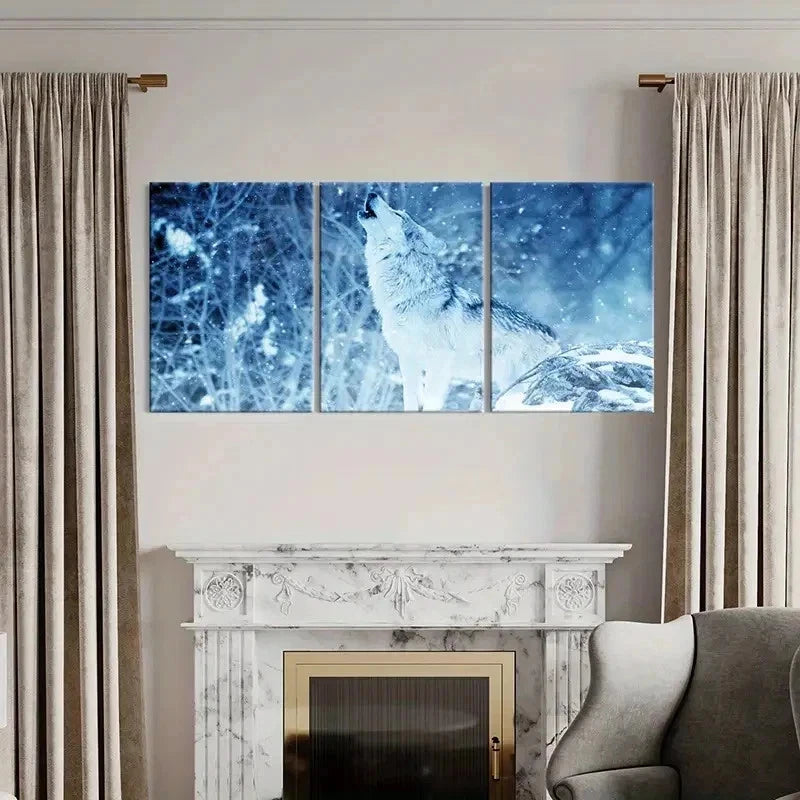 3pcs Wolf Howling In The Snow Decoration Wall Art Set Canvas Framed 50x70cm - High Quality Print 100% Australian Made Wall Canvas Ready to Hang - Bella Home Decor