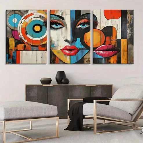 3pcs Abstract Geometric Pop Colorful Art Set Canvas Unframed - High Quality Print 100% Australian Made Wall Canvas - Bella Home Decor