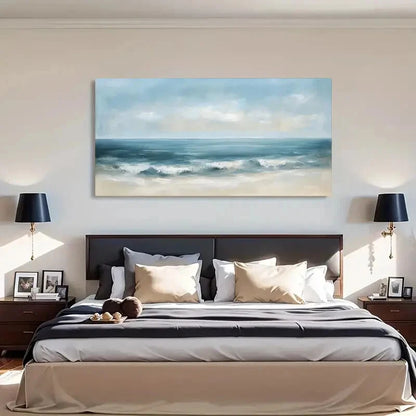 Tranquil Seascape White Clouds Wall Art Canvas Office Home Room Framed 120x60cm - Bella Home Decor
