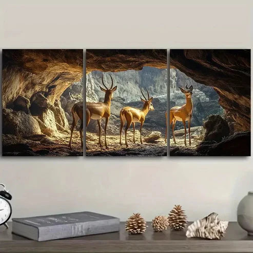 3pcs A Group of Antelope in the Cave Wall Art Set Canvas Unframed – High Quality Print 100% Australian Made Wall Canvas - Bella Home Decor