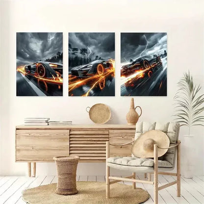 3pcs Creative Elegant Sports Car at Night Canvas Unframed - High Quality Print 100% Australian Made Wall Canvas - Bella Home Decor