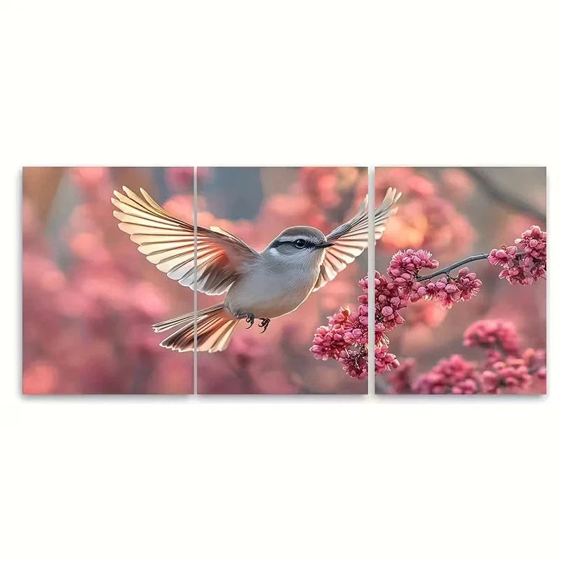 3pcs Bird Flying to Pink Branches Wall Art Set Canvas Framed 40x60cm - High Quality Print 100% Australian Made Wall Canvas Ready to Hang - Bella Home Decor