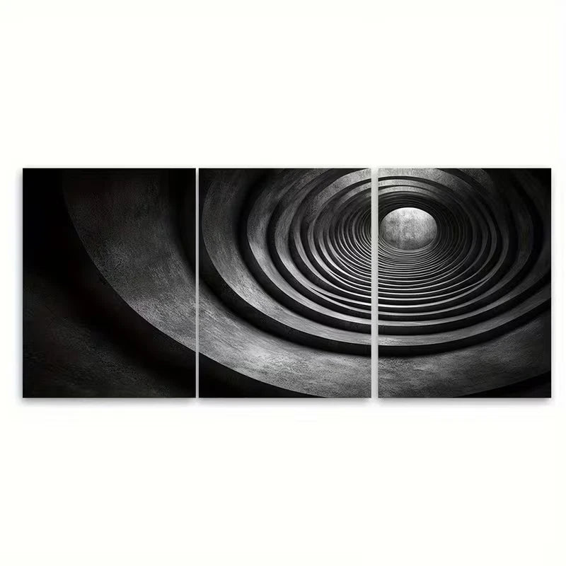 3pcs Monochrome Abstract Circular Swirling Metal Print Ready to Hang Art - Bella Home Decor
