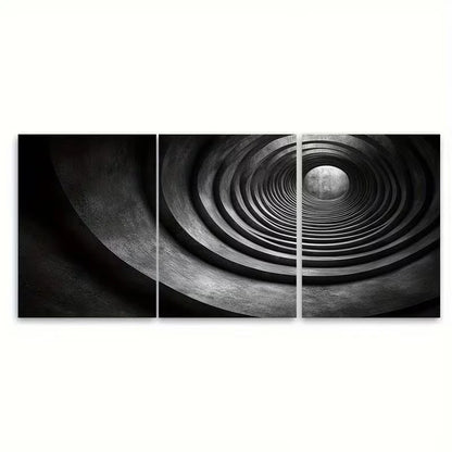 3pcs Monochrome Abstract Circular Swirling Metal Print Ready to Hang Art - Bella Home Decor